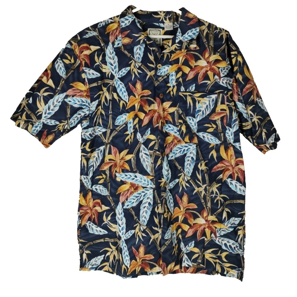 Roundtree Yorke Mens Medium Button Up Hawaiian Style Shirt Short Sleeve